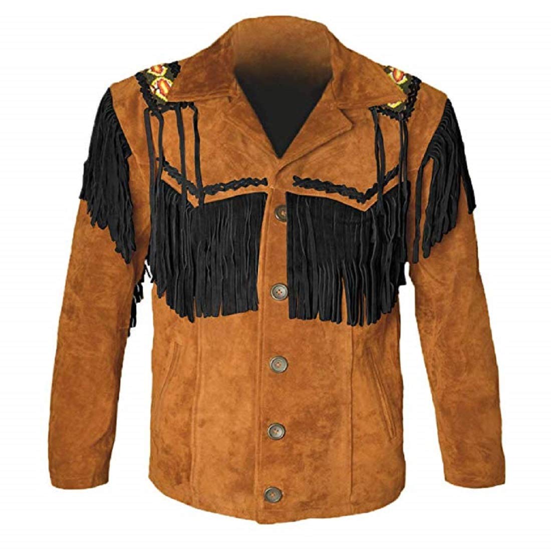 LEATHERAY Western Leather Jackets for Men Cowboy Leather Jacket and Fringe Beaded Coat Suede Leather shirt