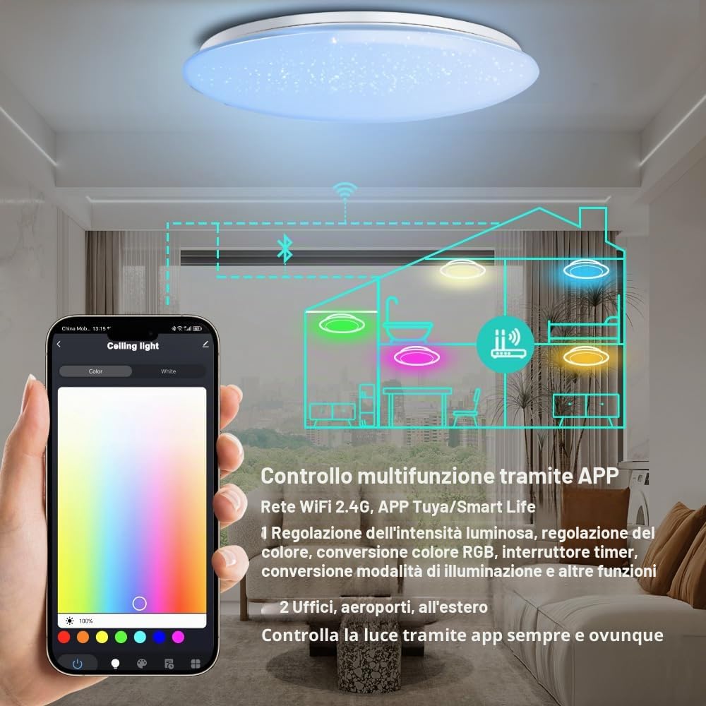 YY Plafoniera musicale LED con altoparlante Bluetooth Φ50cm 55W controllo vocale e APP Compatibile con Alexa/Google Home Cambio colore RGB Regolazione colore dimmerabile con telecomando
