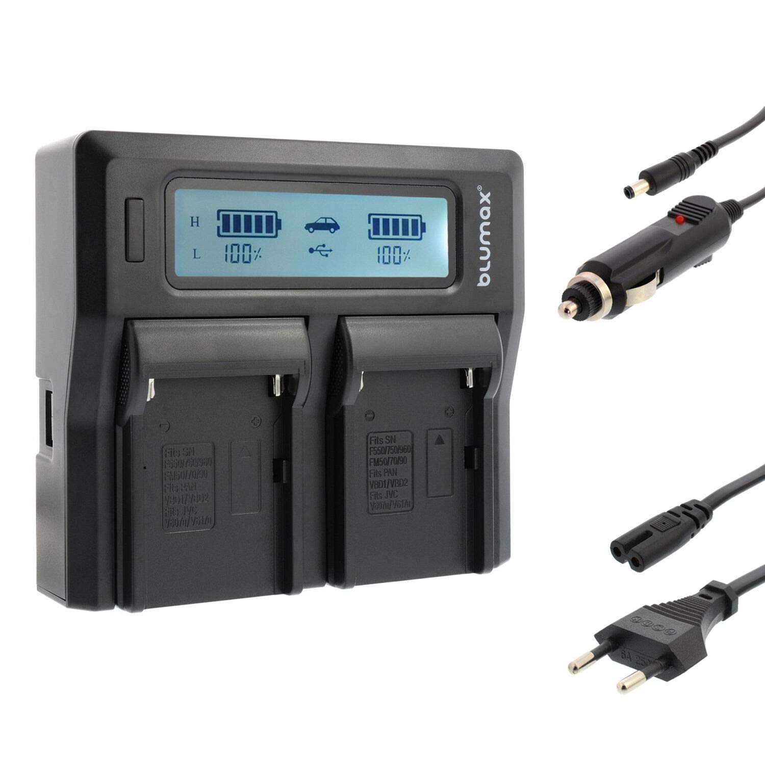 Blumax Sony NP-F750 / F550 / F970 / F960 Chargeur double pour 2 batteries simultanément