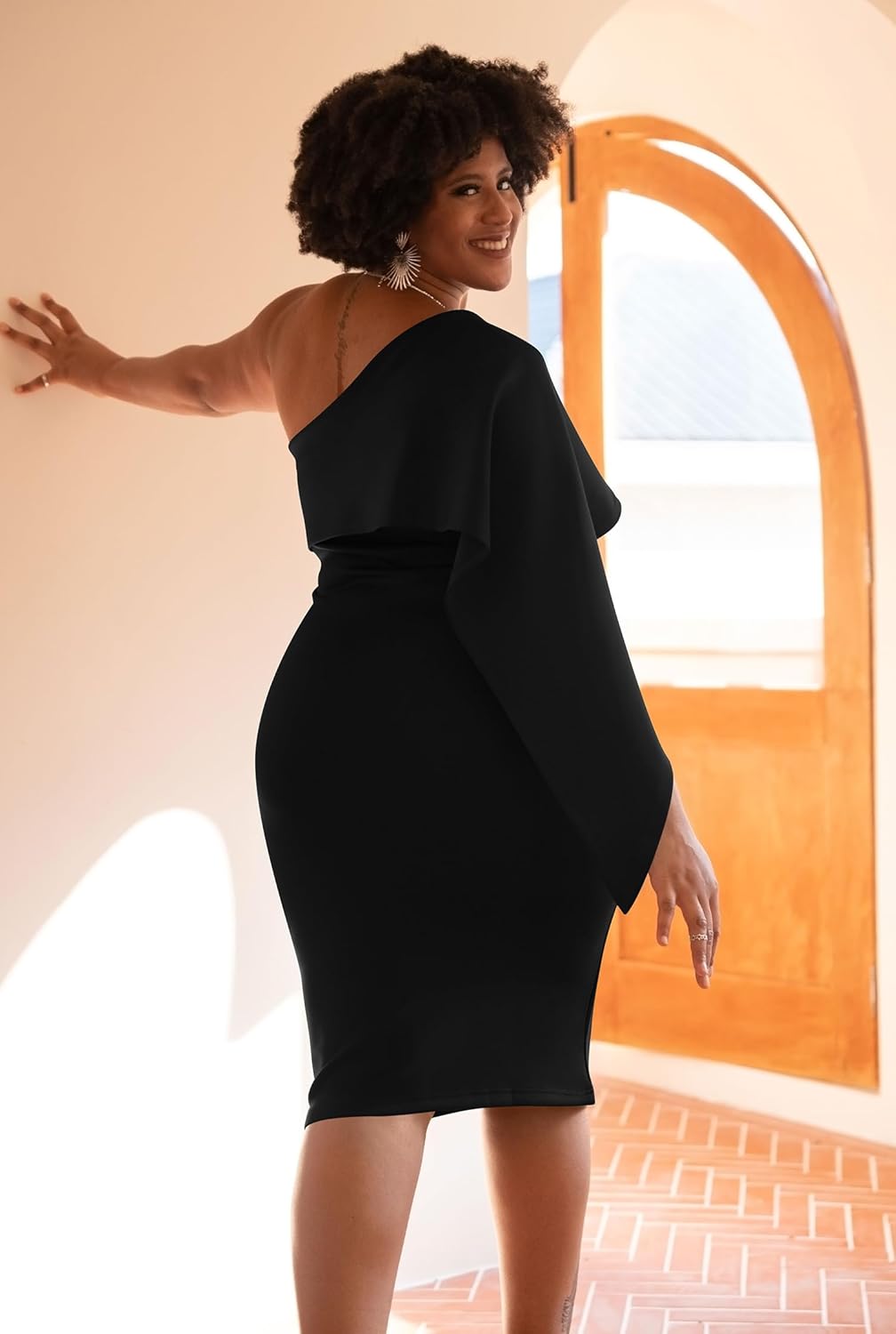 GOBLES Women's Summer Sexy One Shoulder Ruffle Bodycon Midi Cocktail Dress - Image 4