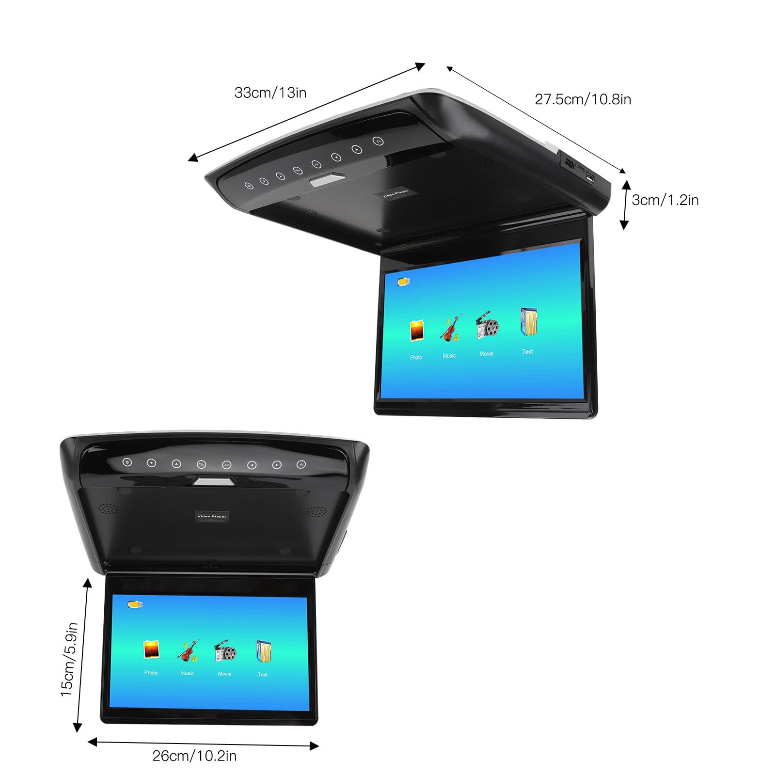 Autodach-Player, Auto-Overhead-Player 11,6-Zoll-HD-IPS-Bildschirm 170-Grad-Öffnungswinkel Rücksitz-Entertainment für Business-Auto-SUV-Wohnmobil (BLACK)