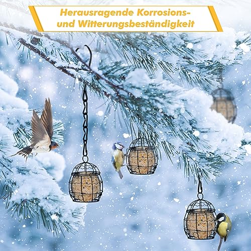 LIHAO 6 Stück Meißenknödelhalter Vogelfutterstation Metall Vogelfutterspender zum Aufhängen Vogelfutterspender Futterspender für wildvögel Schwarz Durchmesser 7cm
