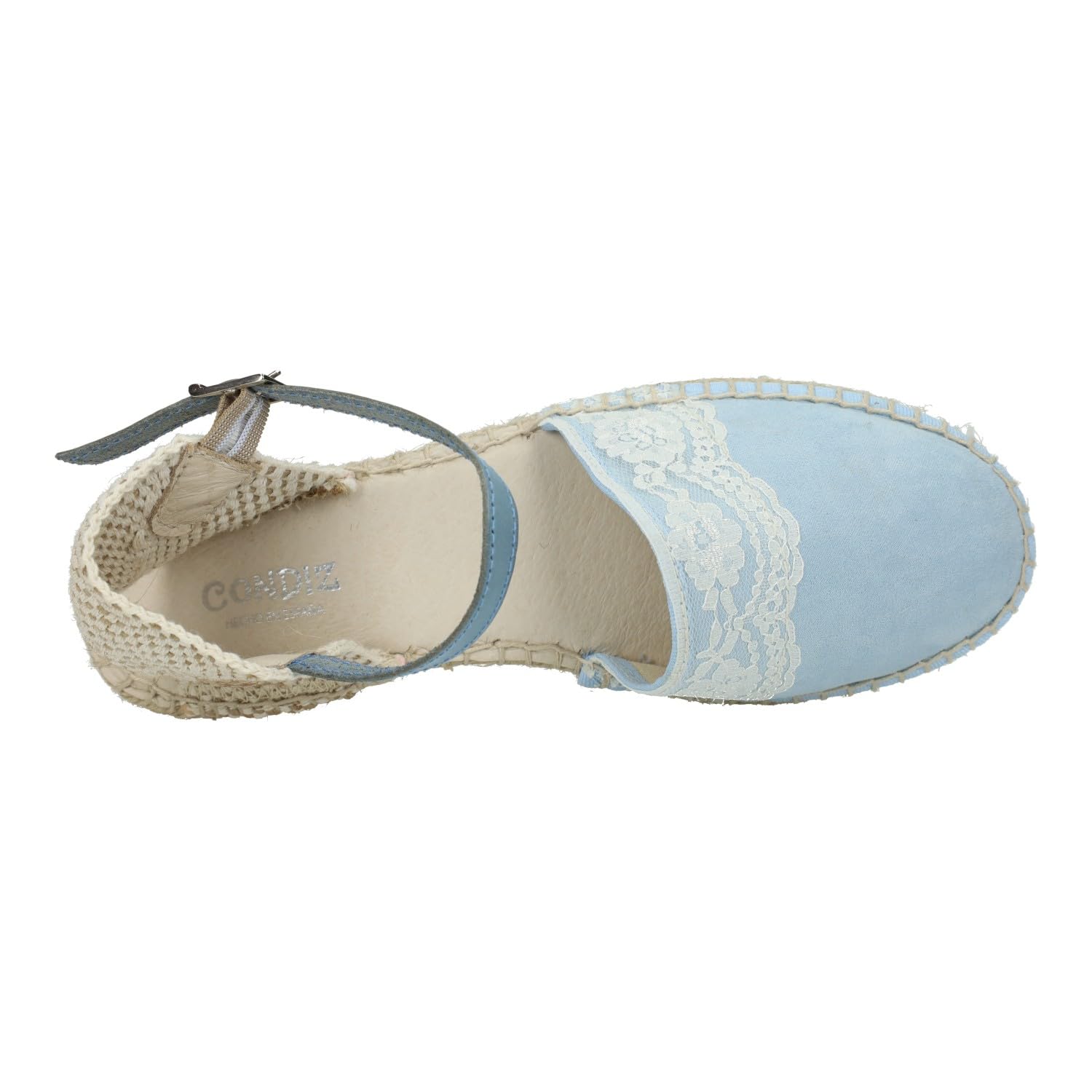 233 Esparteñas de Piel en Color Celeste para niñas, esparteñas de comunión Hechas en España, con Encajes al Frente NIÑA Zapato COMUNIÓN