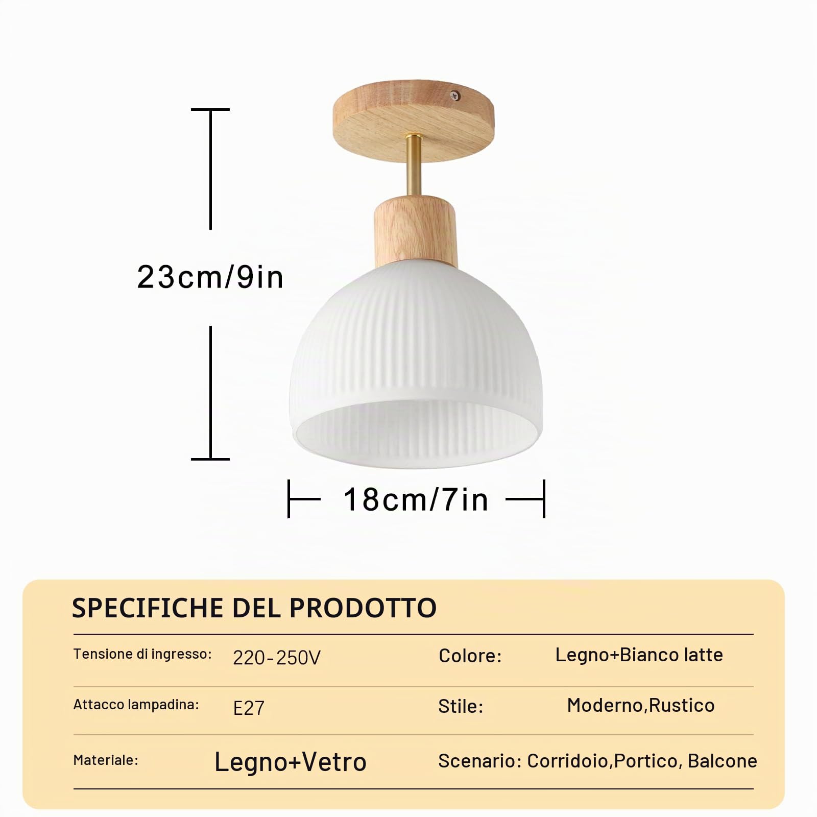 Mini Lampadario Camera Da Letto, Plafoniera Da Soffitto Moderno in Legno E Vetro, Semplice Per Soggiorno, Passway, E27