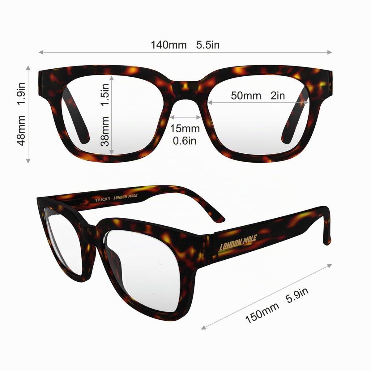 LONDON MOLE® Tricky occhiali da vista con blocco della luce blu | Bloccanti blu di forma quadrata/rettangolare/trapezoidale | Uomo donna unisex