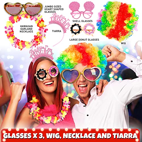 70 Pc Large Premium Photo Booth Props Set For All Occasions - Wedding Props, Birthday Props, Graduation Props, Inflatables, Large Glasses, Multi-Colored Wig, Hawaiian Lei, Funny Signs, Hand Pump #TOP1