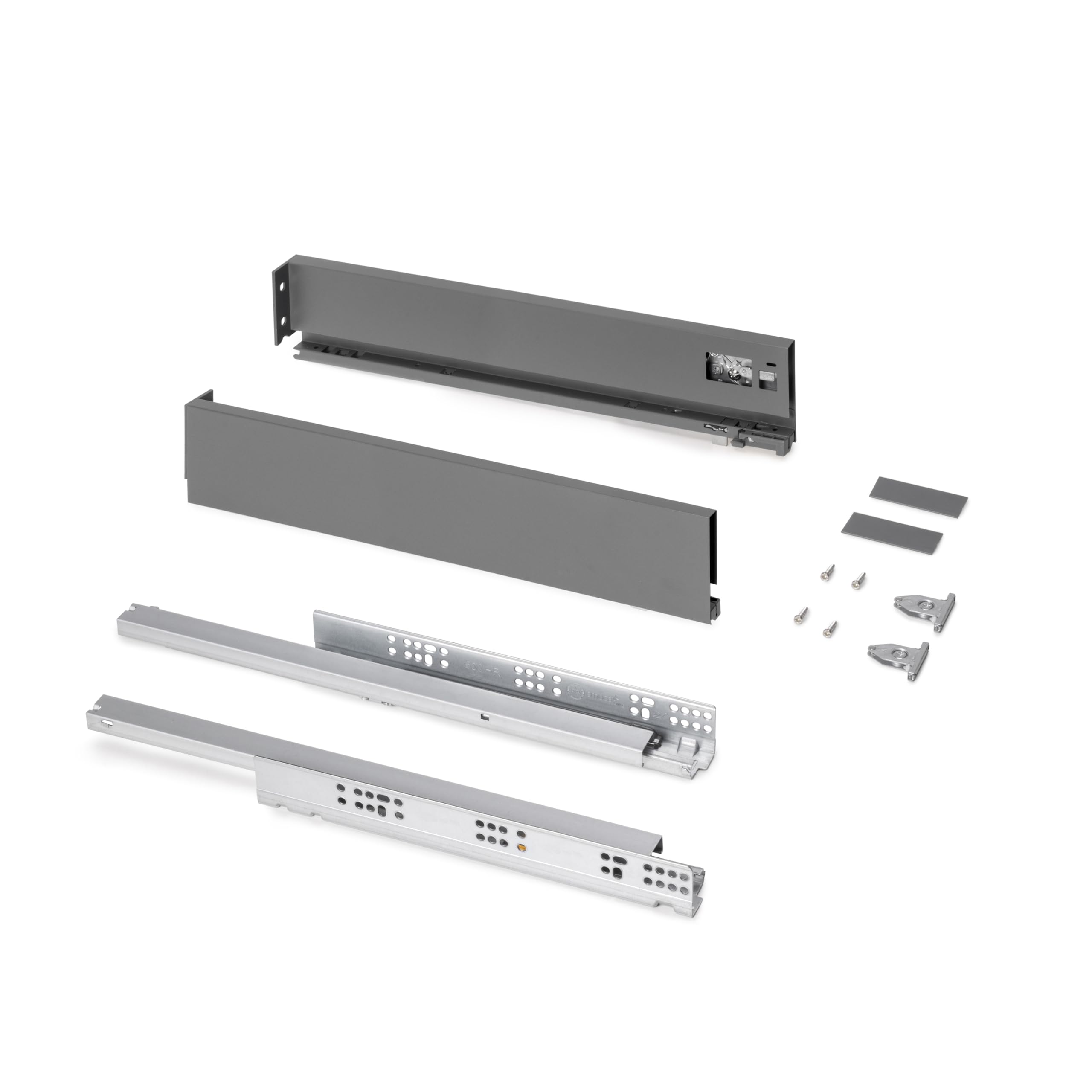 Emuca Anthracite Grey - Drawer Kit For Kitchen Or Bathroom, Height 93 Mm, Depth 500Mm, 30Kg, Soft Closing, Boards Not Included, Steel,