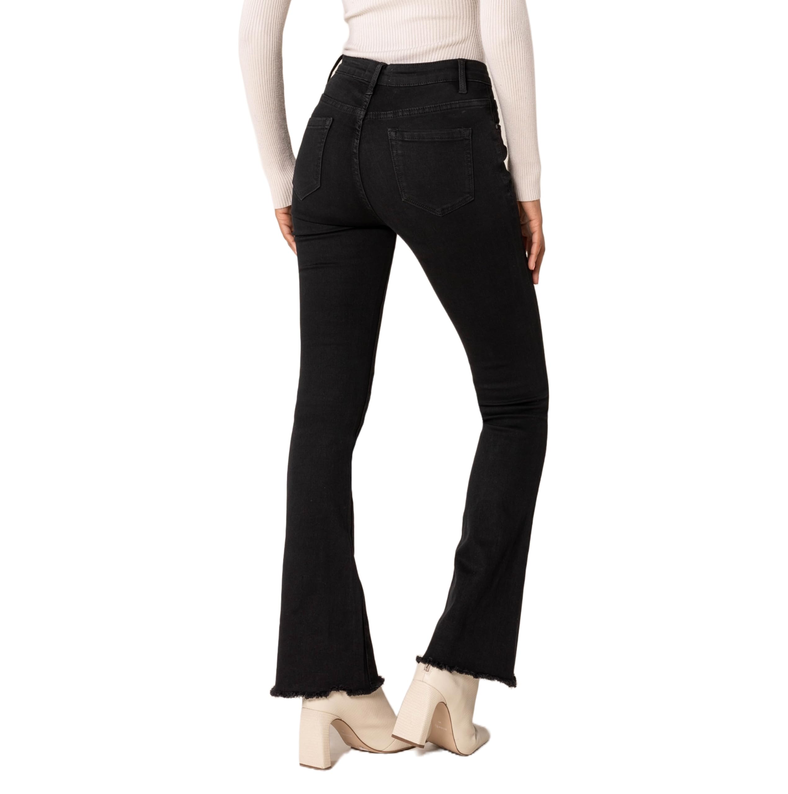 Nina Carter Jean bootcut pour femme, style rétro, taille moyenne, stretch, look usé, évasé