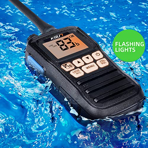 Image of Handheld Two-Way VHF Marine Radio IPX7 Waterproof,LED Screen,10 NOAA Weather Channels,Flashing Light,Falling Water Alarm KSUN P25 (1 Pack)