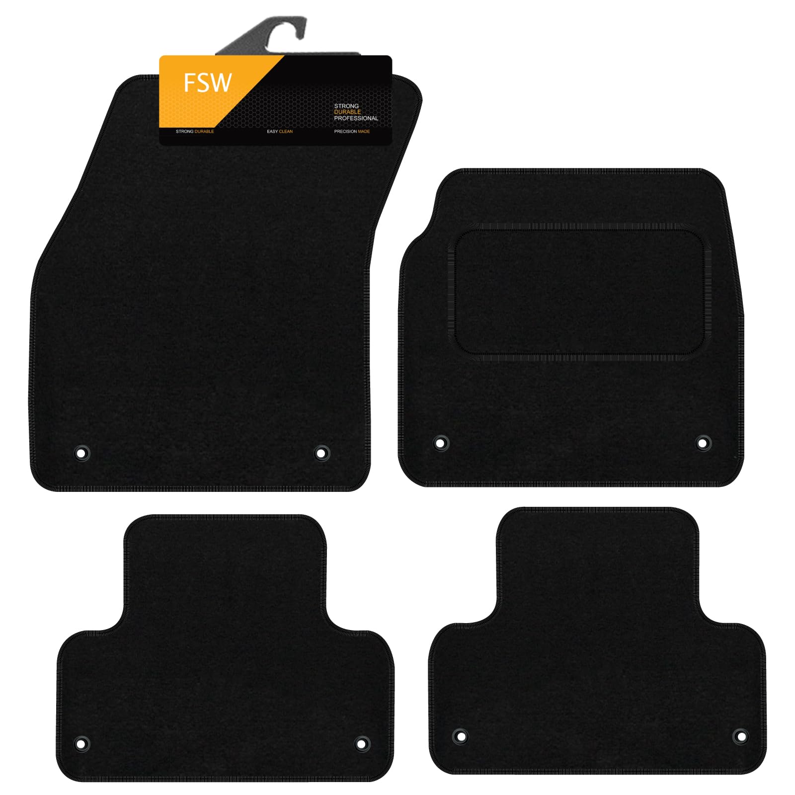 FSW - Tailored Mats - Fits LANDROVER Range Rover Evoque 2011-2013 - Black Carpet - Anti Slip Mat - Non Slip Car Floor Mat, Fitted With Clips & Granulated Backing - 4 Pc Floor Mat Only