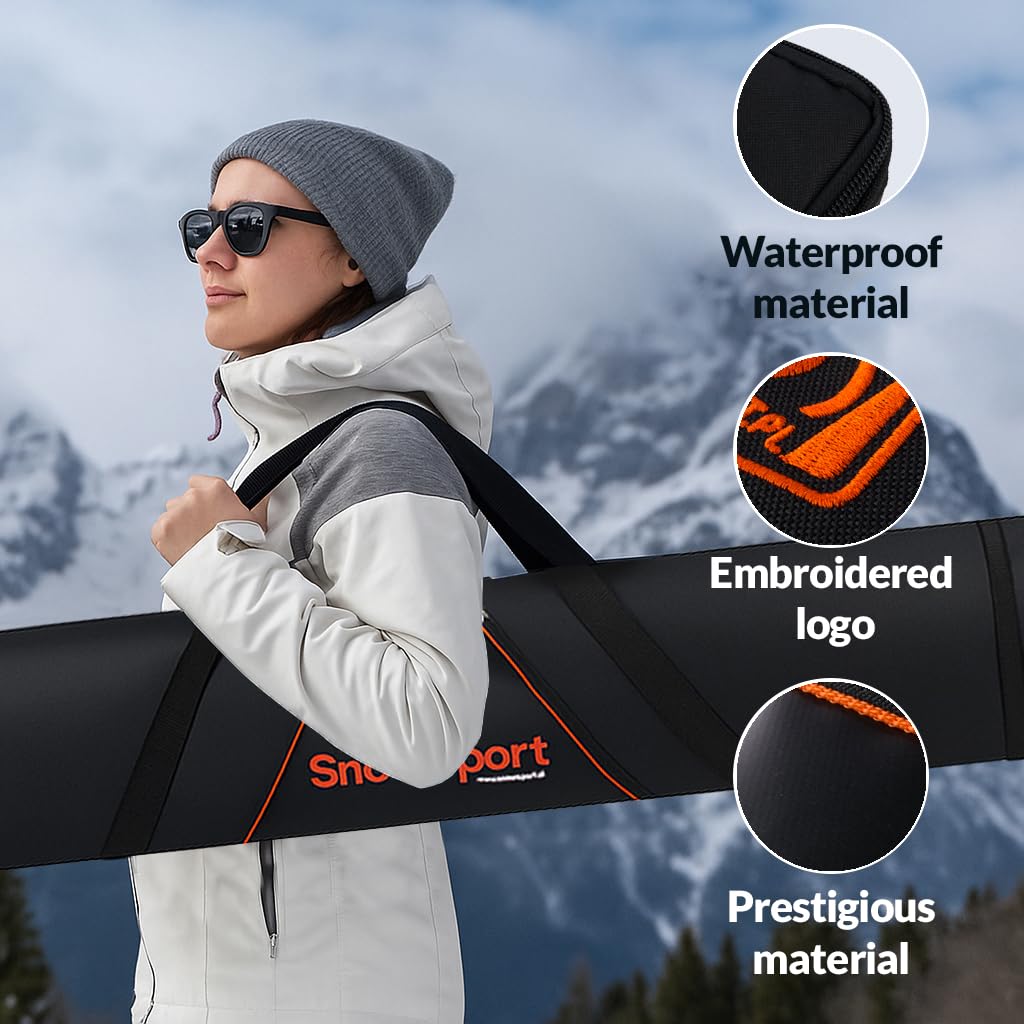 Prestige PRO Double Ski Bag – Borsa da sci per 2 paia + bastoncini + accessori da sci IMBOTTITA – ideale per viaggi sciistici in aereo, autobus, treno, auto con cinghie di compressione e