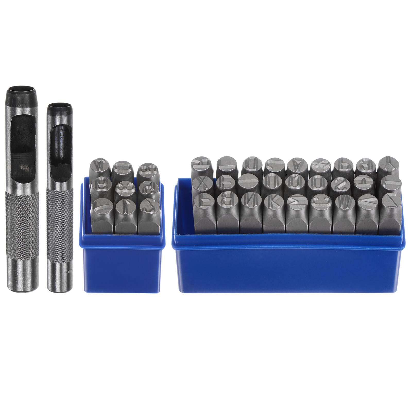 QUARKZMAN 36pz Metallo Stampaggio Kit 25/64" (10mm) (AZ, 0-8,"&" Simbolo) Acciaio Lettera Pugno Premere Utensile con Foro Pugno per Stampa su Metallo, Plastica, Legno, Pelle, Argento