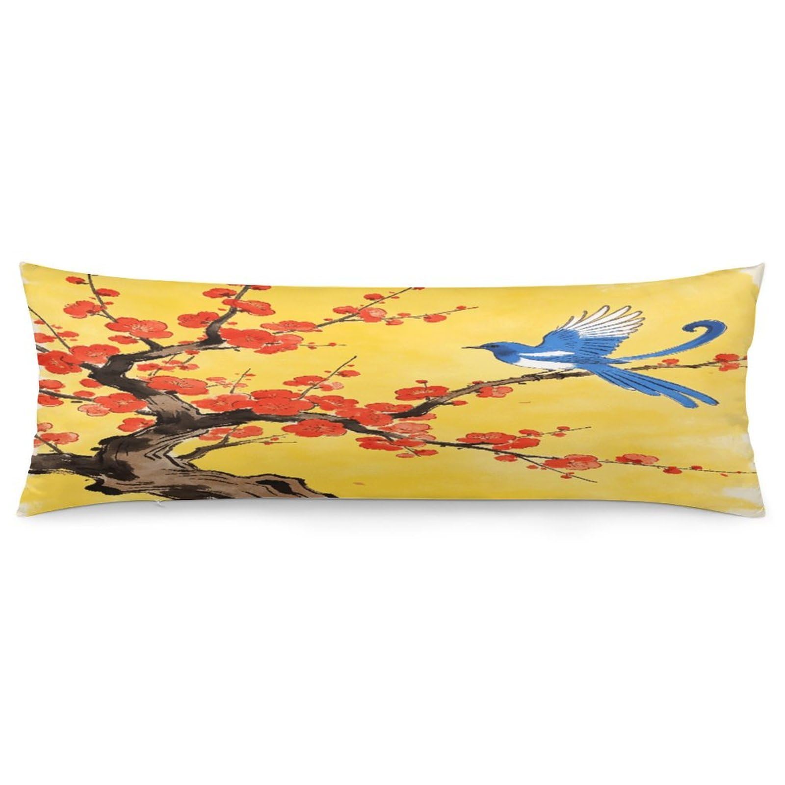 Joy is on The Tip of The Plum Blossom Body Pillowcase Soft Breathable Full Long Pillow Cover 20x54 Inches Polyester Pillow Case with Hidden Zipper Closure for Bedroom Home Decorations