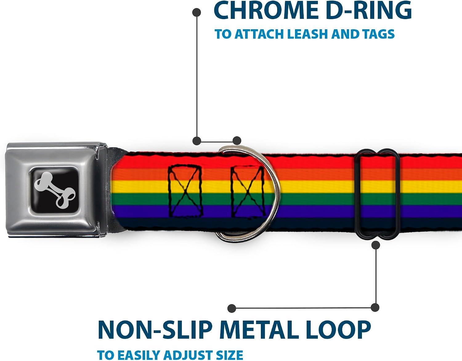 Buckle-Down Seatbelt Buckle Dog Collar - Rainbow - 1" Wide - Fits 9-15" Neck - Small