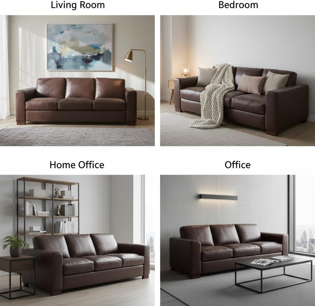 Luxury Genuine Leather Sofa Set – Ergonomic Solid Wood Frame Removable Cushions Strong Capacity