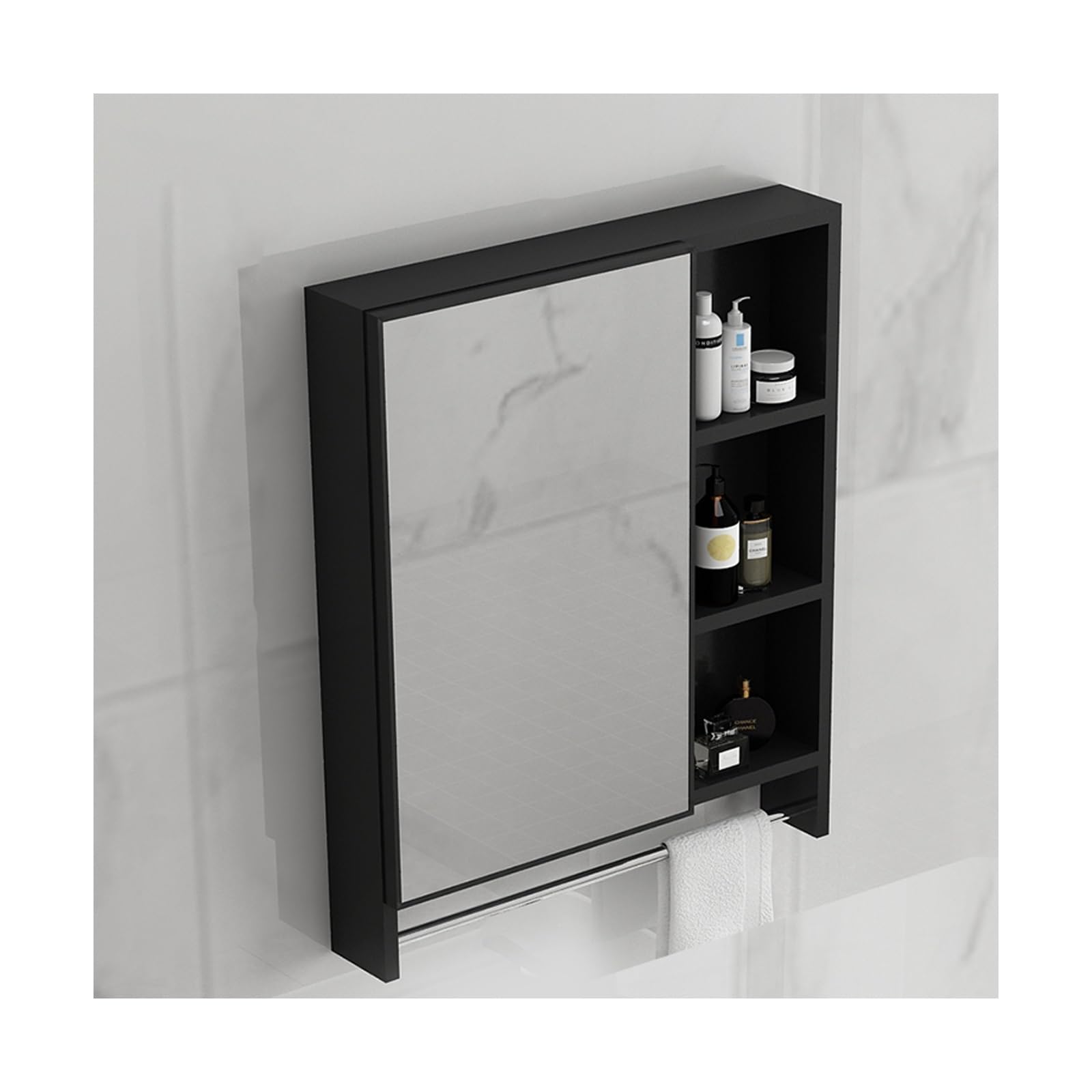 BKSXSOP Wall-Mounted Bathroom Mirror Cabinet, Double-Layer Storage nizer with Internal Space for Toiletries & Medications (Black, Small Rod)