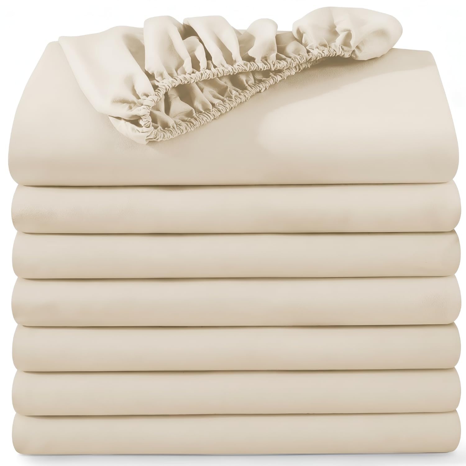 BedLooms Fitted Sheets King Size 8 Pack – Cream (152x200cm) up to 25cm Deep Bed Sheets — image 1