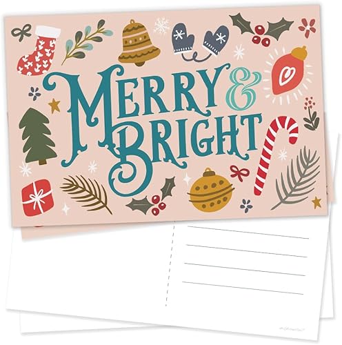 m&h invites Merry & Bright Postales navideñas saludos navideños  Bonitas postales ilustradas para el invierno  50 unidades