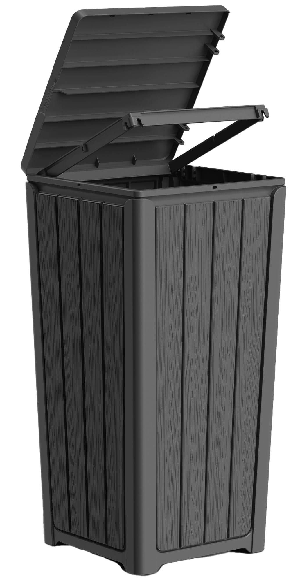 LHBGO Outdoor Trash Can with Lid, Waterproof Resin Garbage Can with Tiered Lid, Outside Trash Bin for Patio, Kitchen, Backyard or Deck