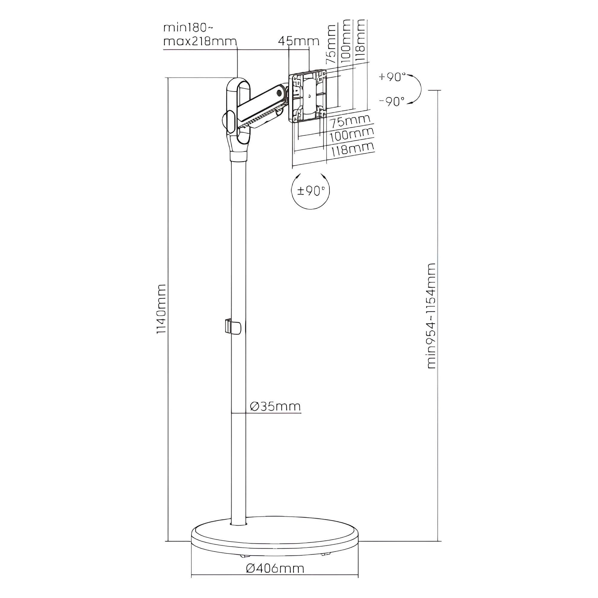 Spacetronik Mobiler TV Ständer Rollbar für 17–35 Zoll Monitor & Fernseher | Mobiler TV Standfuss höhenverstellbar mit 360° Drehung, Kabelmanagement & Federmechanismus, VESA, Traglast 10kg