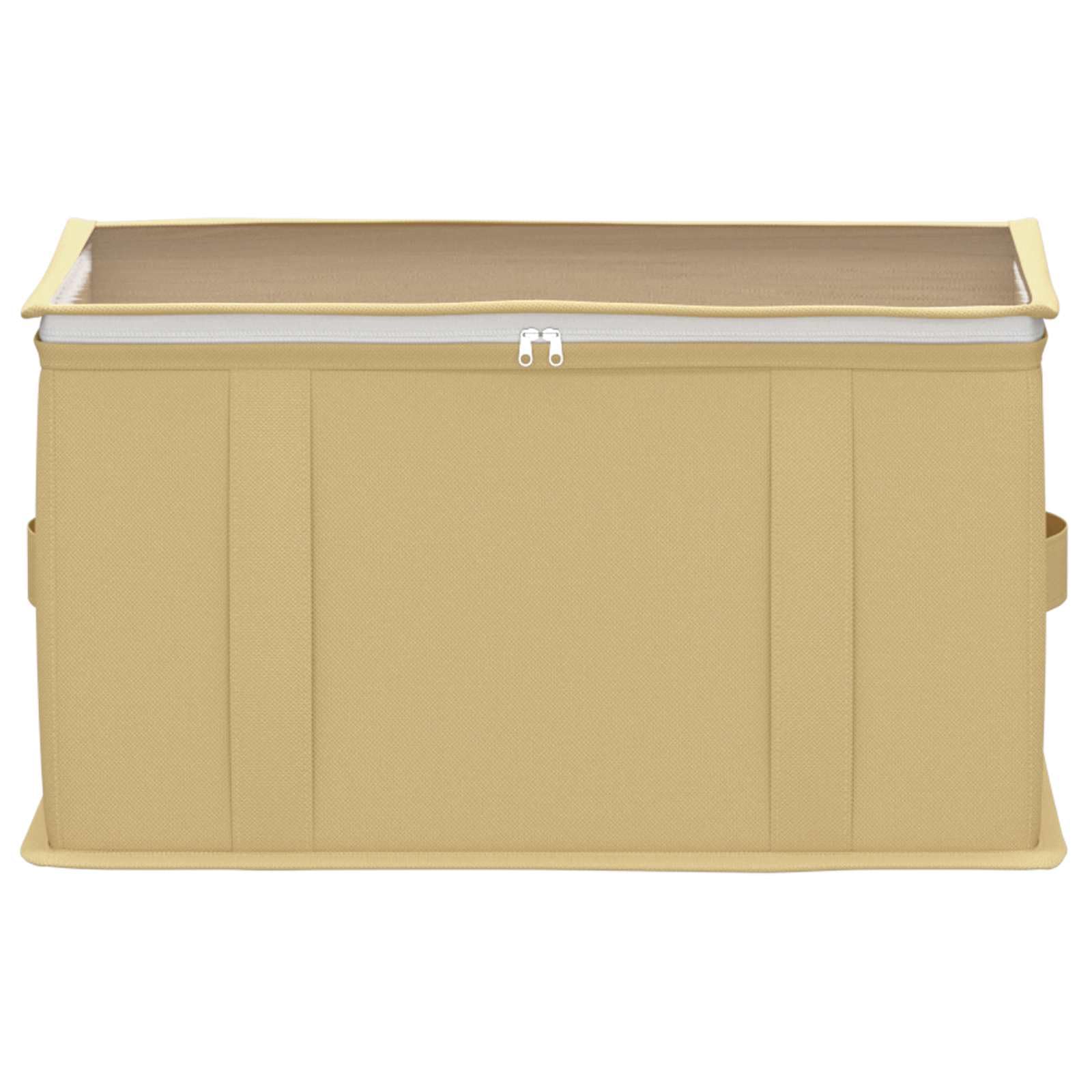 Caja de almacenamiento con ventana de PVC transparente, tela no tejida, 50 x 30 x 25 cm, juego de 2 unidades, crema para ordenar debajo de la cama, visión general transparente y extracción