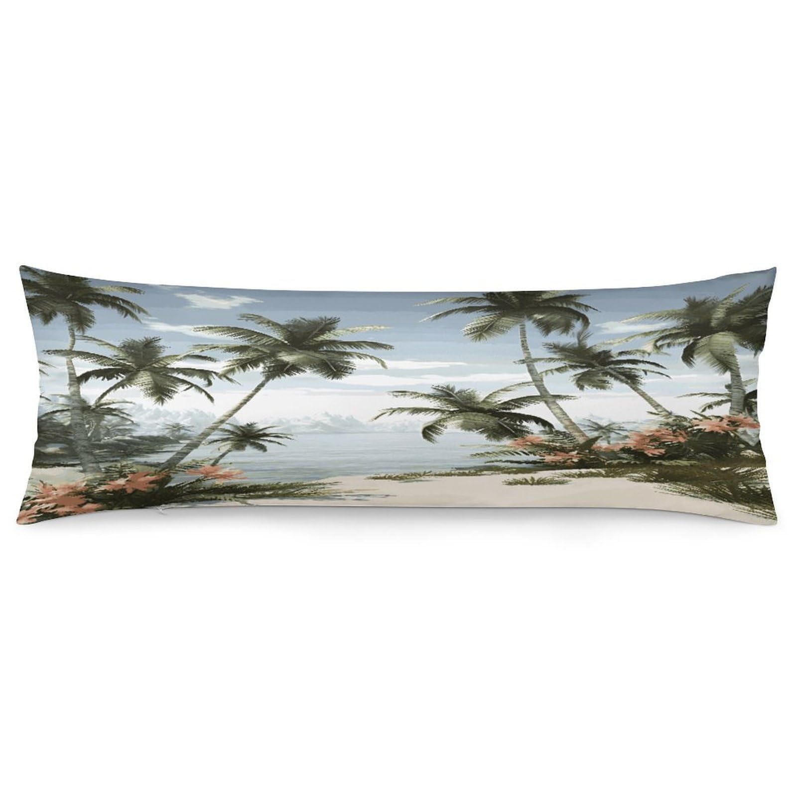 Tropical Palm Trees Pillowcase Basics Body Pillow Pillowcase with Zipper Retro Pillows Protector Long Pillow Case Cover for Hot Sleepers and Night Sweats