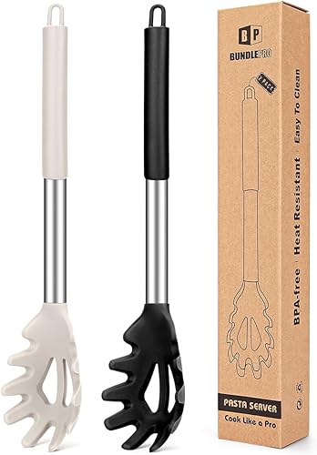 Paquete de 2 tenedores de silicona para pasta, servidor de cuchara de fideos resistente al calor, colador de espagueti sin BPA, las mejores