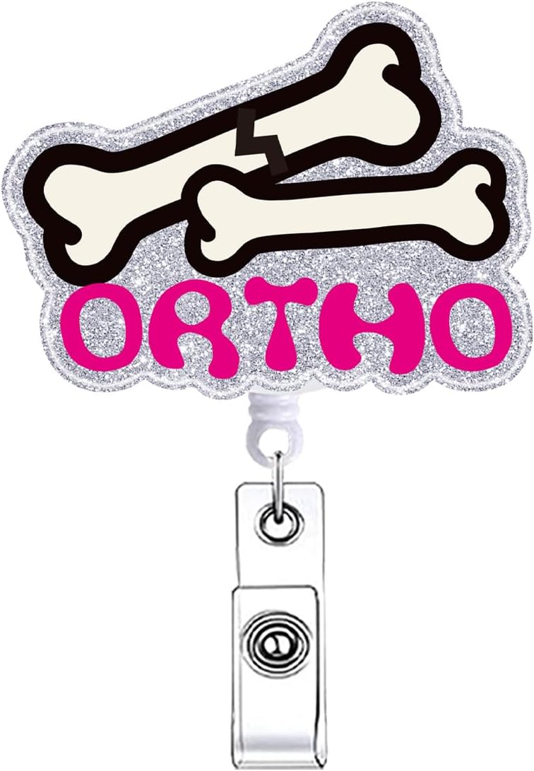 Funny Orthopedic Badge Reel Retractable Accessories for Work Ortho Xray Radiology Badge Holder with Alligator Clip Silver Nursing Student CNA RN Medical Assistant Badge Clip for ID Card