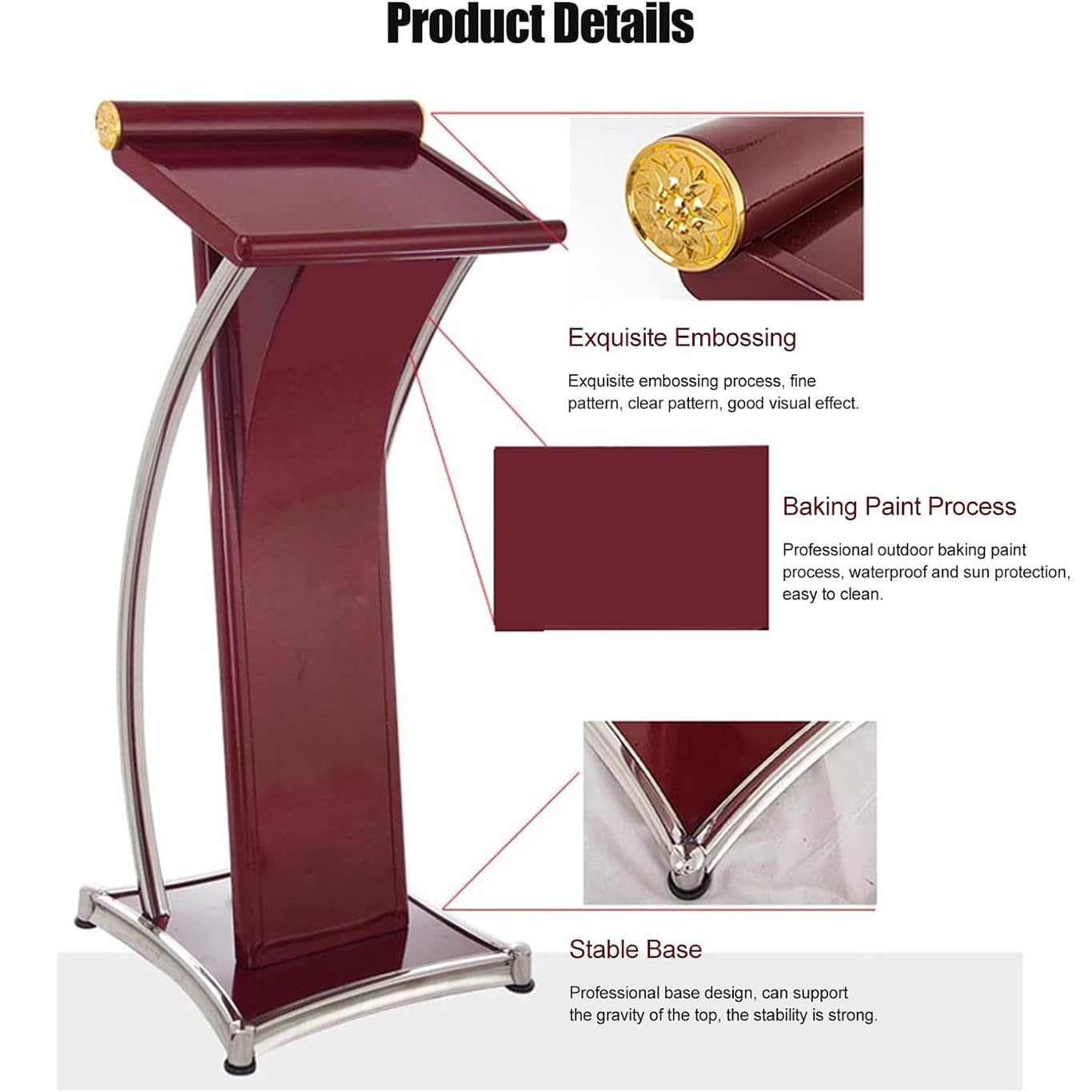 Podium Podio Church Pulpit Church Podium - Metal Podium for Classroom with Slanted Top Shelf Wood Conference Room Mobile Table for Company Campus Pulpits for Churches,Red (Black)