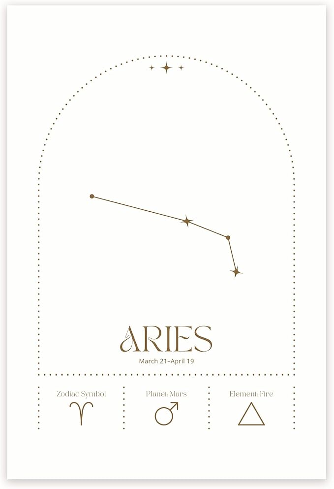 Bliss Monkey Co. Aries Zodiac Star Sign Poster - Astrology Astrological Sign Symbol for Aries Star Sign Poster- 12 x 18 Inch Poster - Unframed - Premium 100lb Gloss - Made In USA - BMCP0210