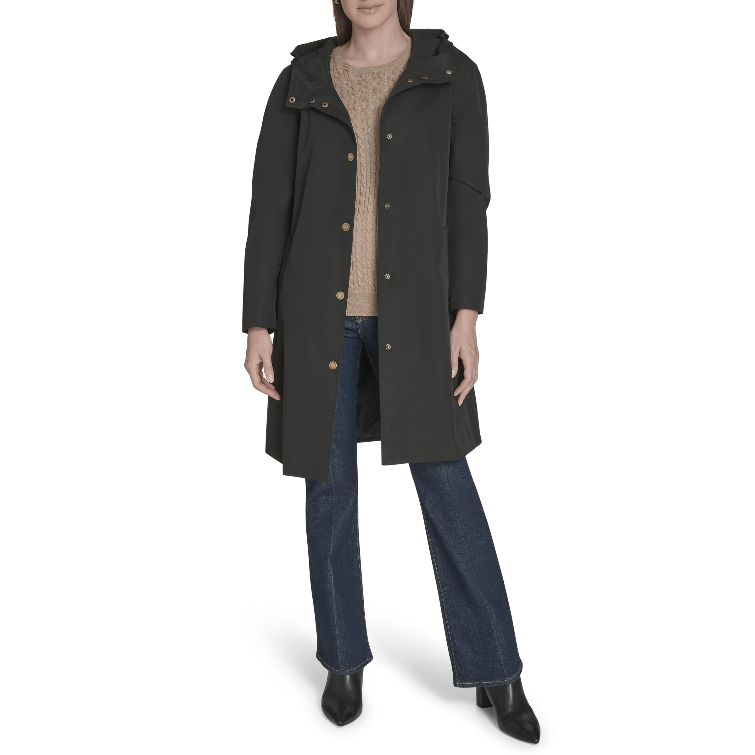 Tommy Hilfiger Damen-Regenmantel mit Schnappverschluss, Schwarz, Größe XL – Ansicht 2