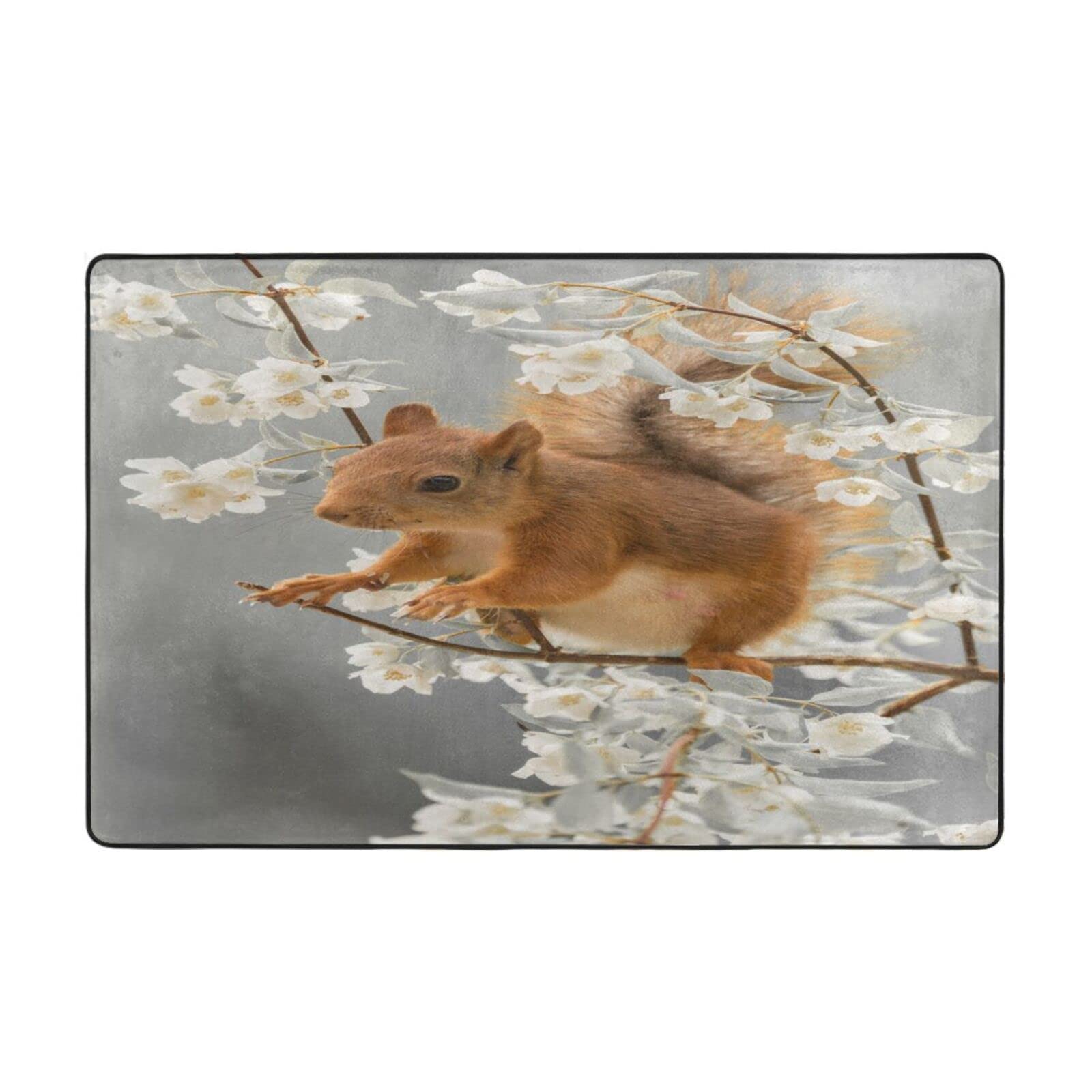 Tapis écureuils de printemps 152x99 cm résistant et facile à nettoyer