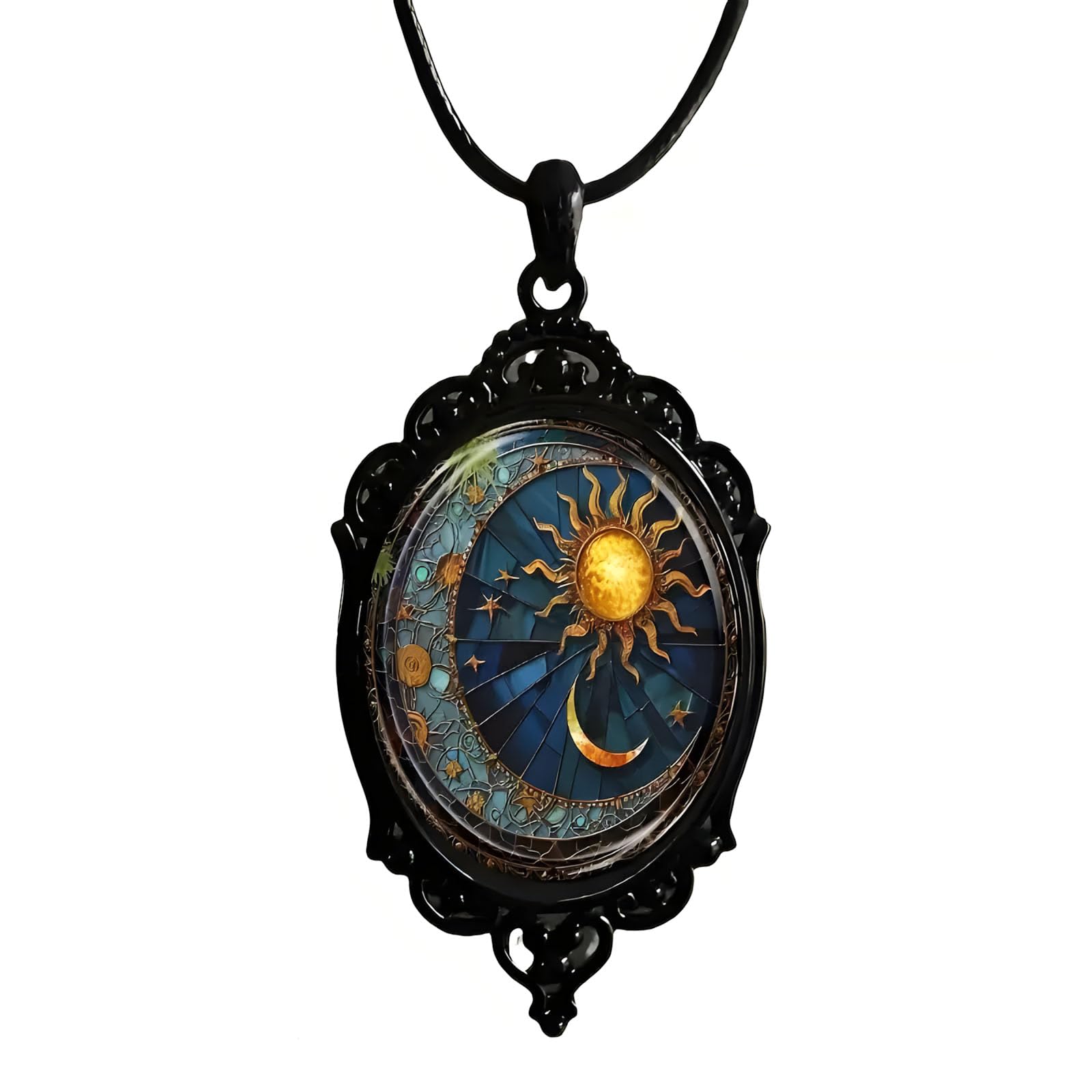 DtexhifGothic Bat Glass Pendant Necklace for Women Vintage Gothic Rope Chain Sun Moon Pumpkin Witch Bat Cameo Glass Choker Necklaces Dark Punk Style Necklace Mystic Witch Jewelry Accessories