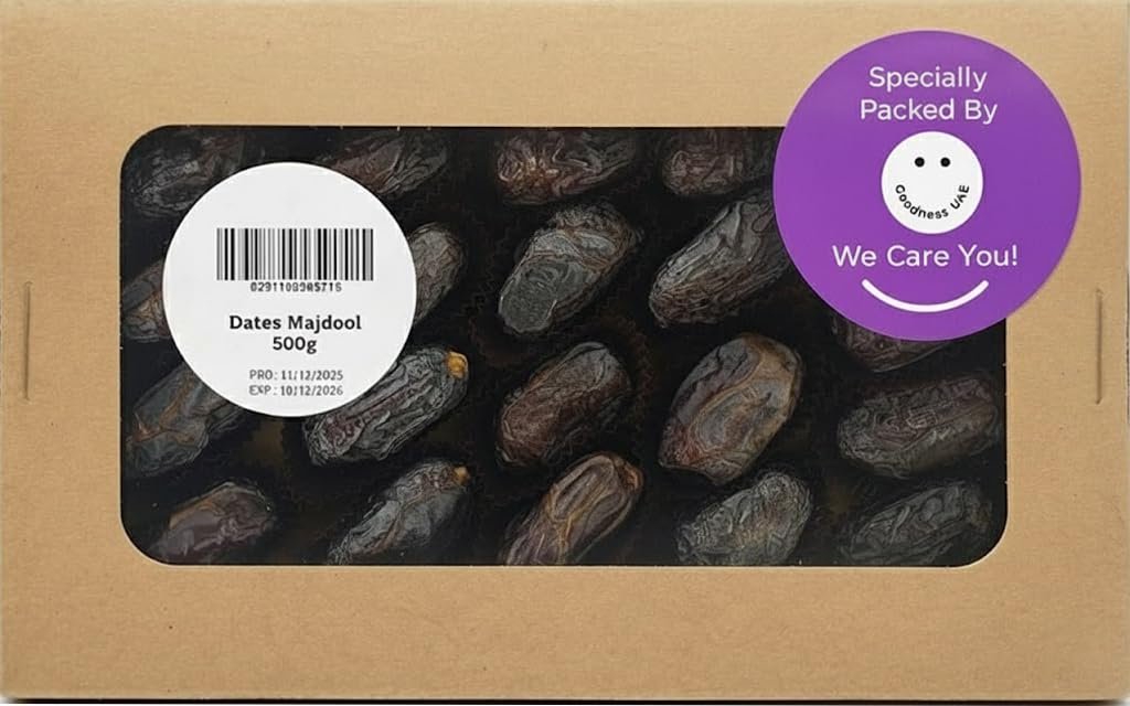 Premium Medjool Dates 500g – Naturally Sweet, Jumbo Size Dates from UAE – Healthy Snack, High in Fiber & Energy – Goodness Brand Fresh Dates Pack