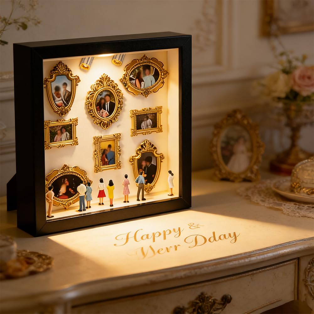 Mini Museum Bilderrahmen, SGZIOO DIY Mini Museum Silhouette Box mit Licht, Museum of Us Set, Tiefer Objektrahmen für Jahrestag, Hochzeit, Heimdekoration