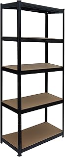 Relaxdays Schwerlastregal, HxBxT: 180 x 60 x 30 cm, 875 kg, 5 Ebenen, Lagerregal Keller, zum Stecken, schwarz/braun
