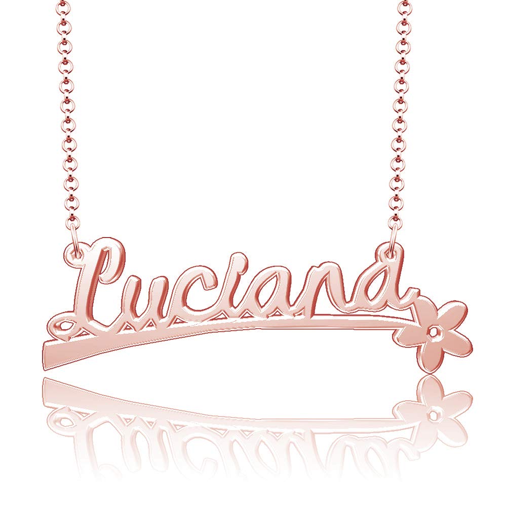 Moonlight Collections 10k Rose Gold Plated Flower Personalized Nameplate Custom Name Necklace