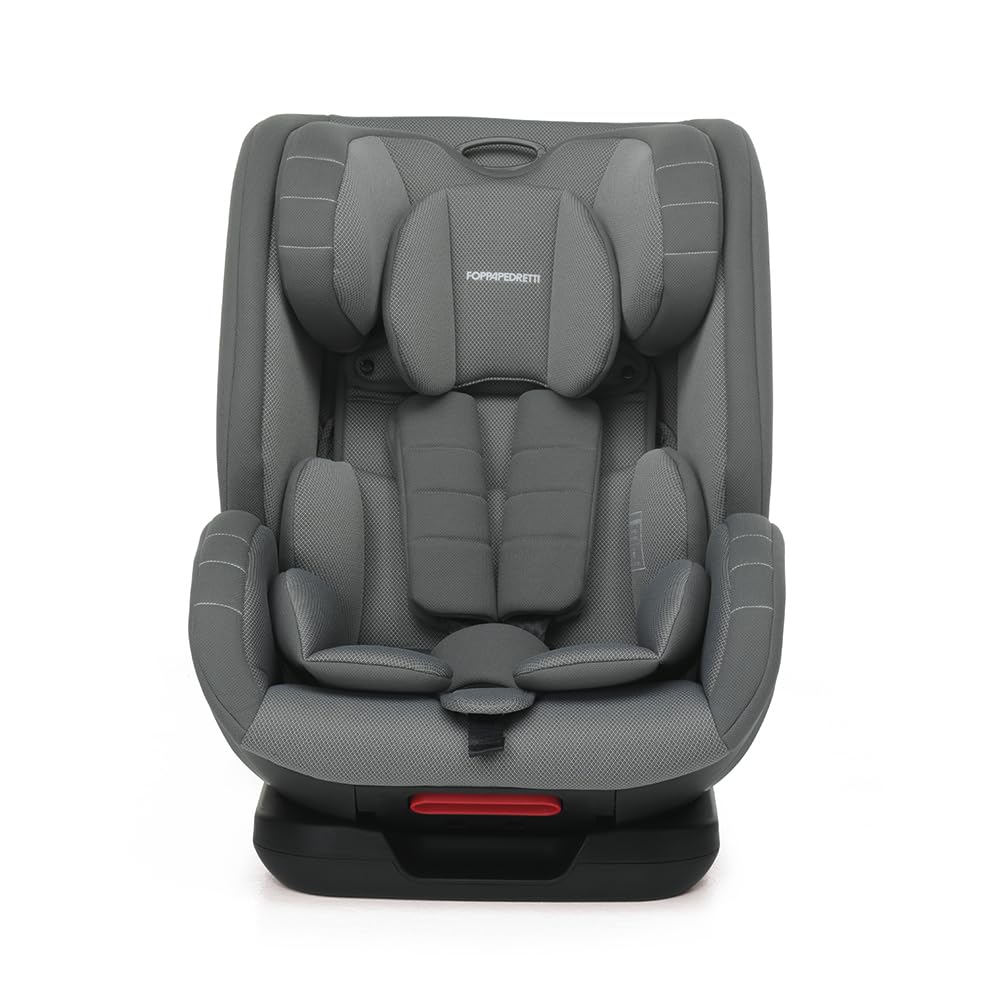 Foppapedretti Fotelik samochodowy dla dzieci w wieku od 76 do 150 cm, 15 miesięcy - 12 lat, zgodny z ECE R129, mocowanie Dualfix (ISOFIX i NIE), Safe Body Protection, Comfort Kid Pad, kolor szary