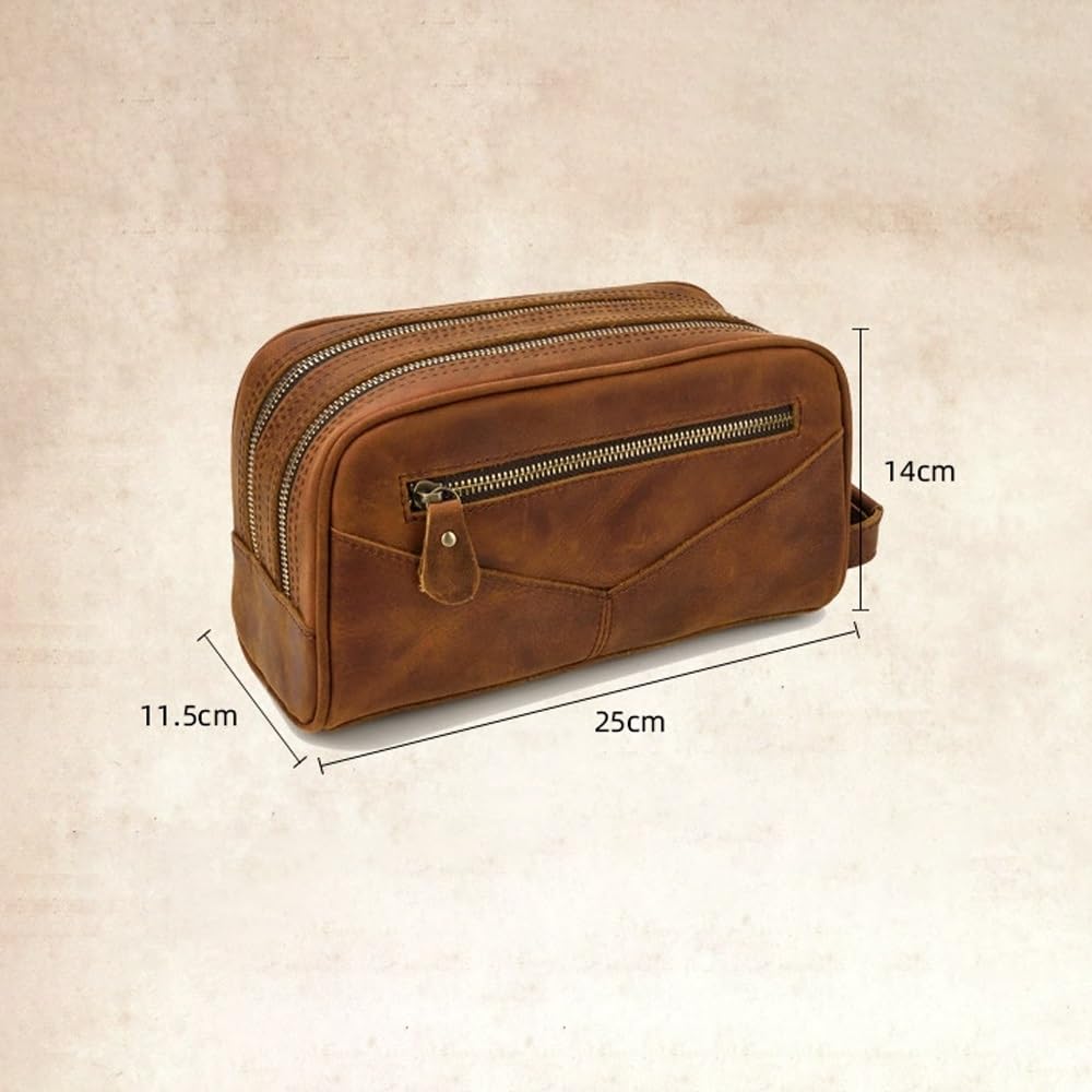 Kulturbeutel, wasserdichter Reise-Kulturbeutel aus Leder, Organizer, perfekt for die Rasur, Pflege, Dopp-Kit und den Geschäftsurlaub im Haushalt, Kosmetiktasche mit tragbarem Griff ( Grey : A , Size :