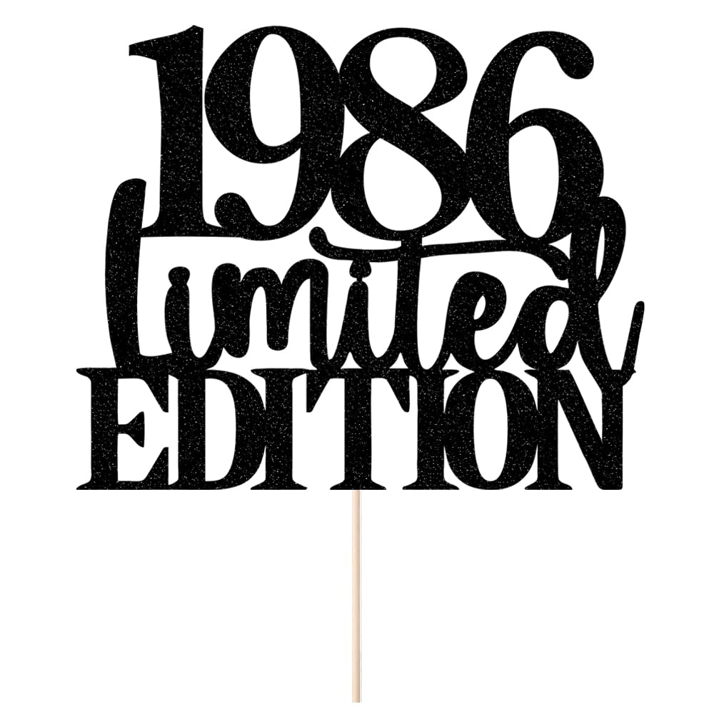 Limited EDITION 1986 cake topper 40th birthday happy birthday cake topper men and women cheer 40 years old handmade black glitter cake decoration (