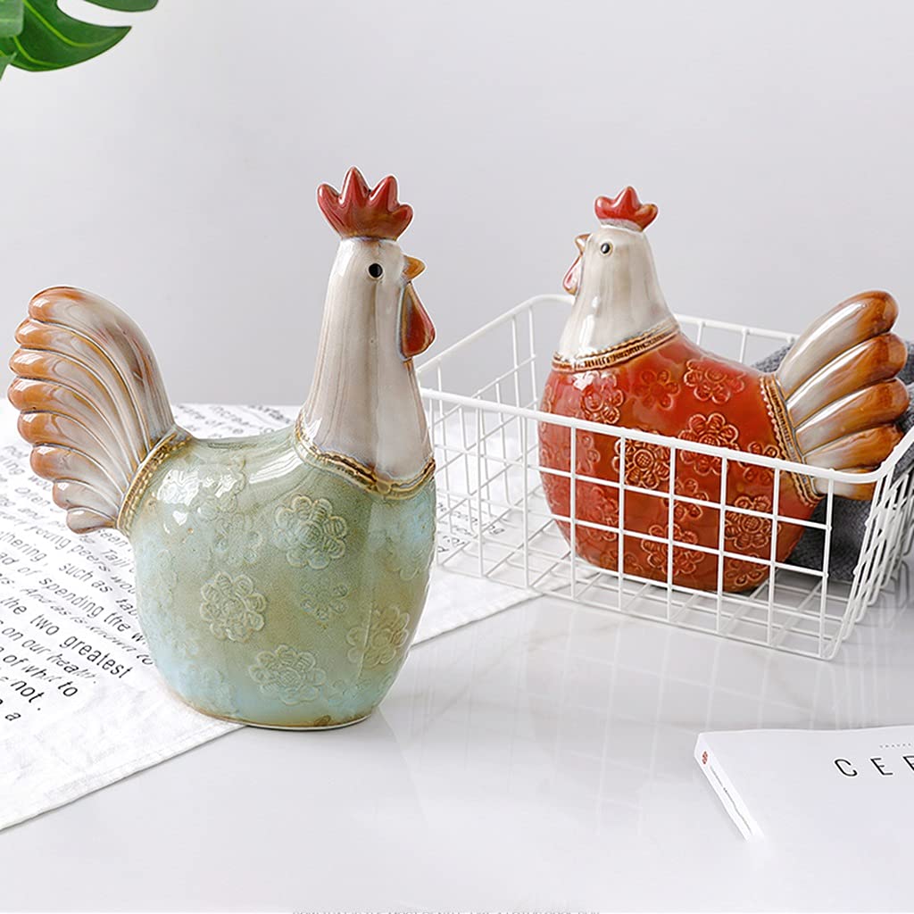 Ceramic Chicken Figurines European Style Wooden Painted Family