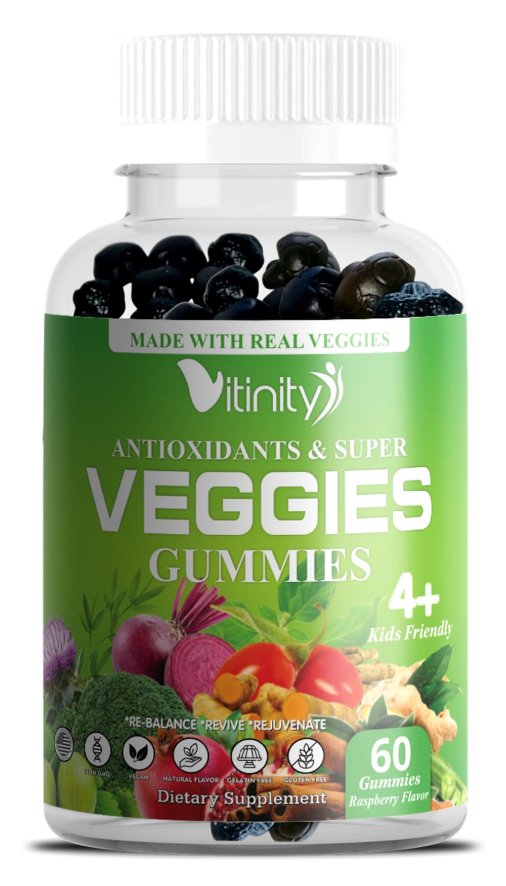 VITINITY Fruit and Veggies Supplement Gummies – Greens Gummies with Real Fruits & Vegetables – Vegan Fruit Gummies & Super Greens Gummies for Adults & Kids, 60 Count (30 Day Supply) — Amazon image 12