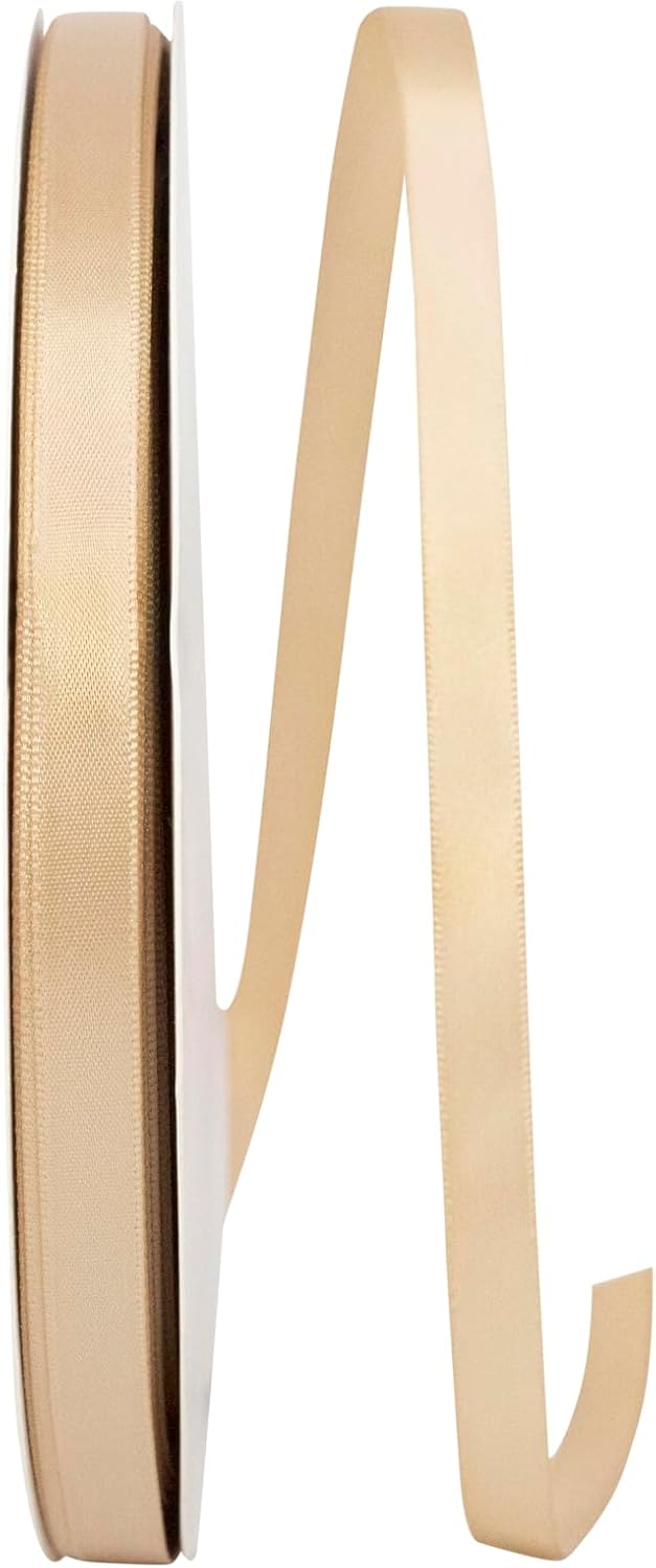 Reliant Ribbon 4950-073-15C Double Face Satin Ribbon, 3/8 Inch X 100 Yards, Tan