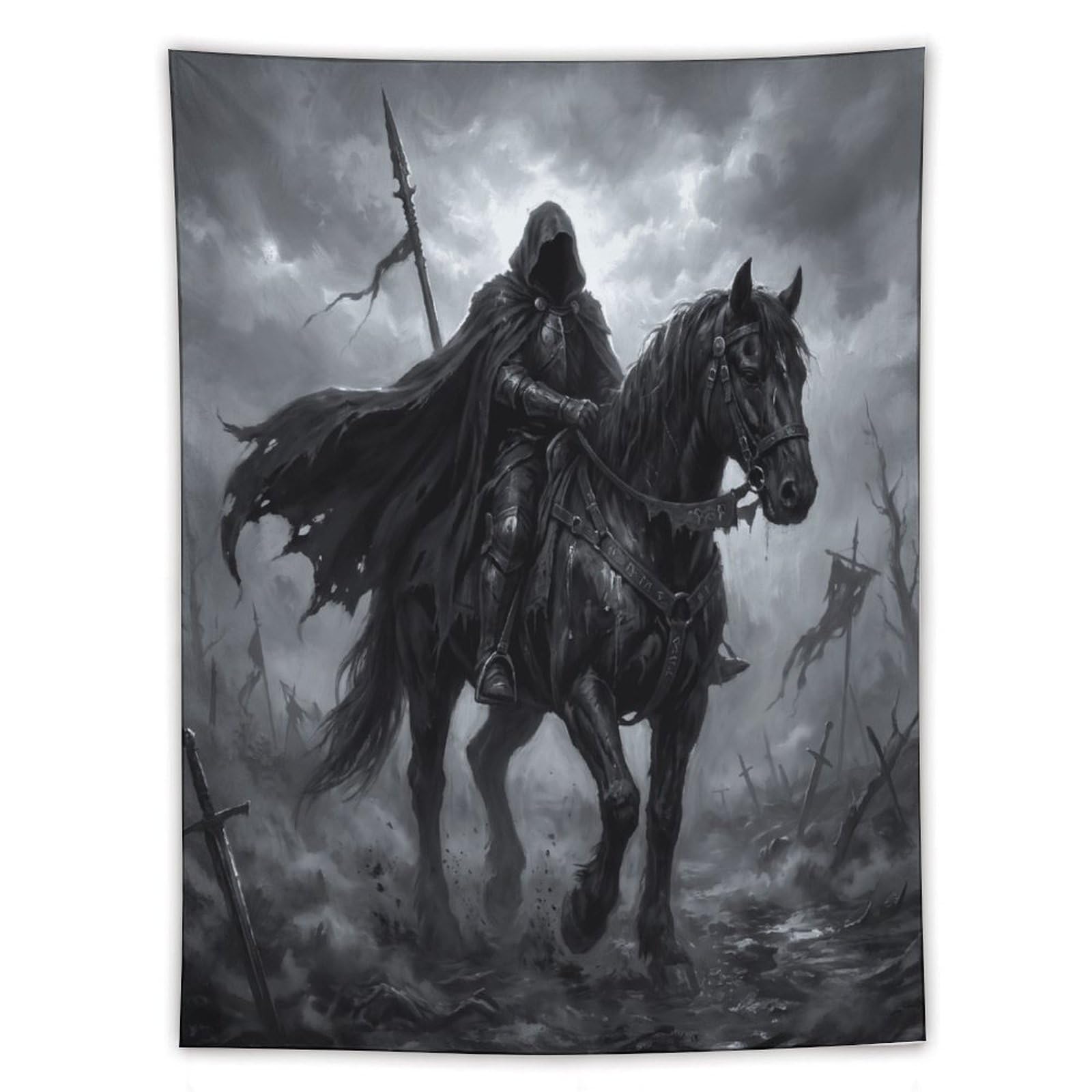 H3B8U2Y5 Shadow Horseman Wall Tapestry, Renaissance Art, Medieval Mystery