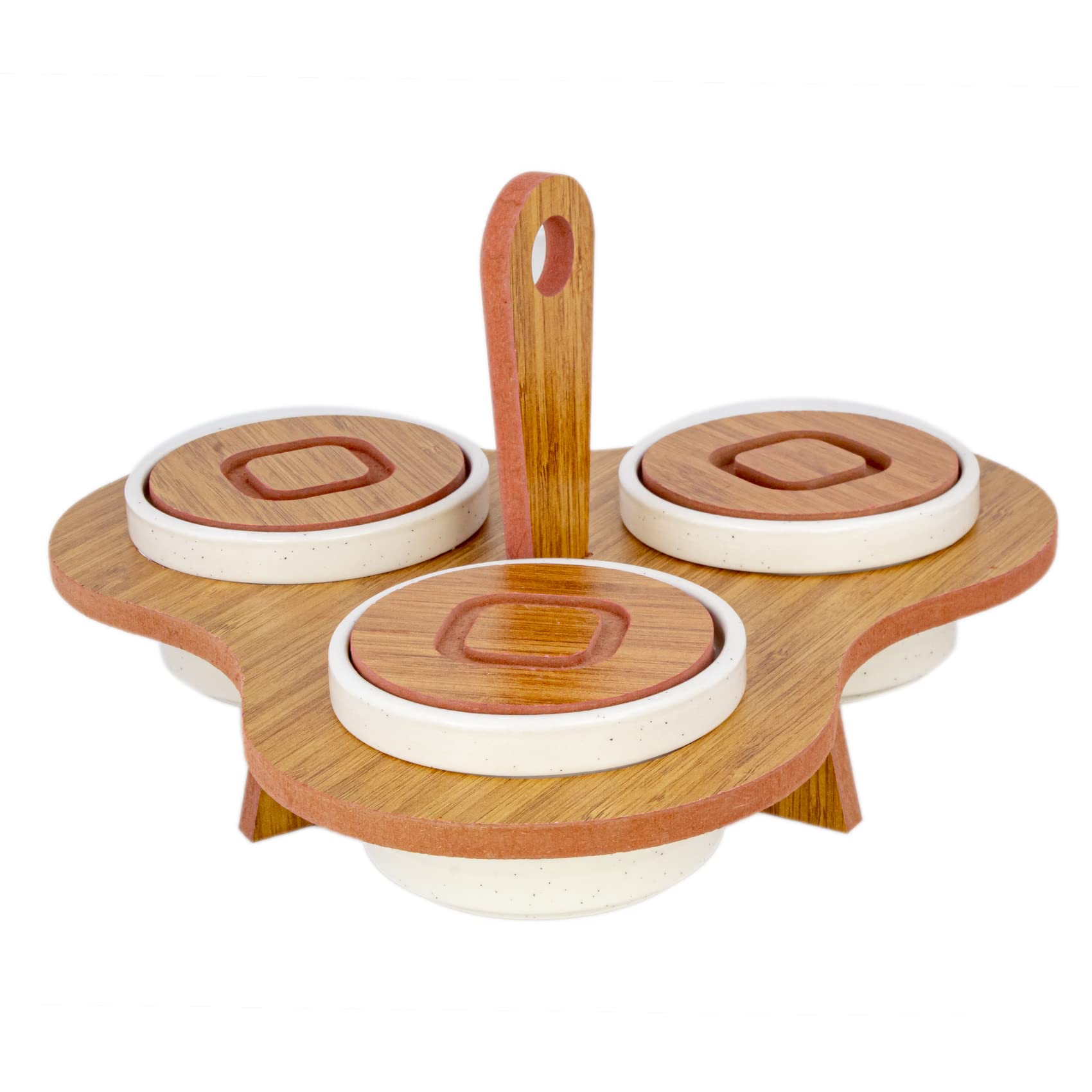 CUISINE ART Atl 3Pcs Spice & Breakfast & Jam Set, Wooden Serving Set, Brown/Cream, Td-Lyd-7007