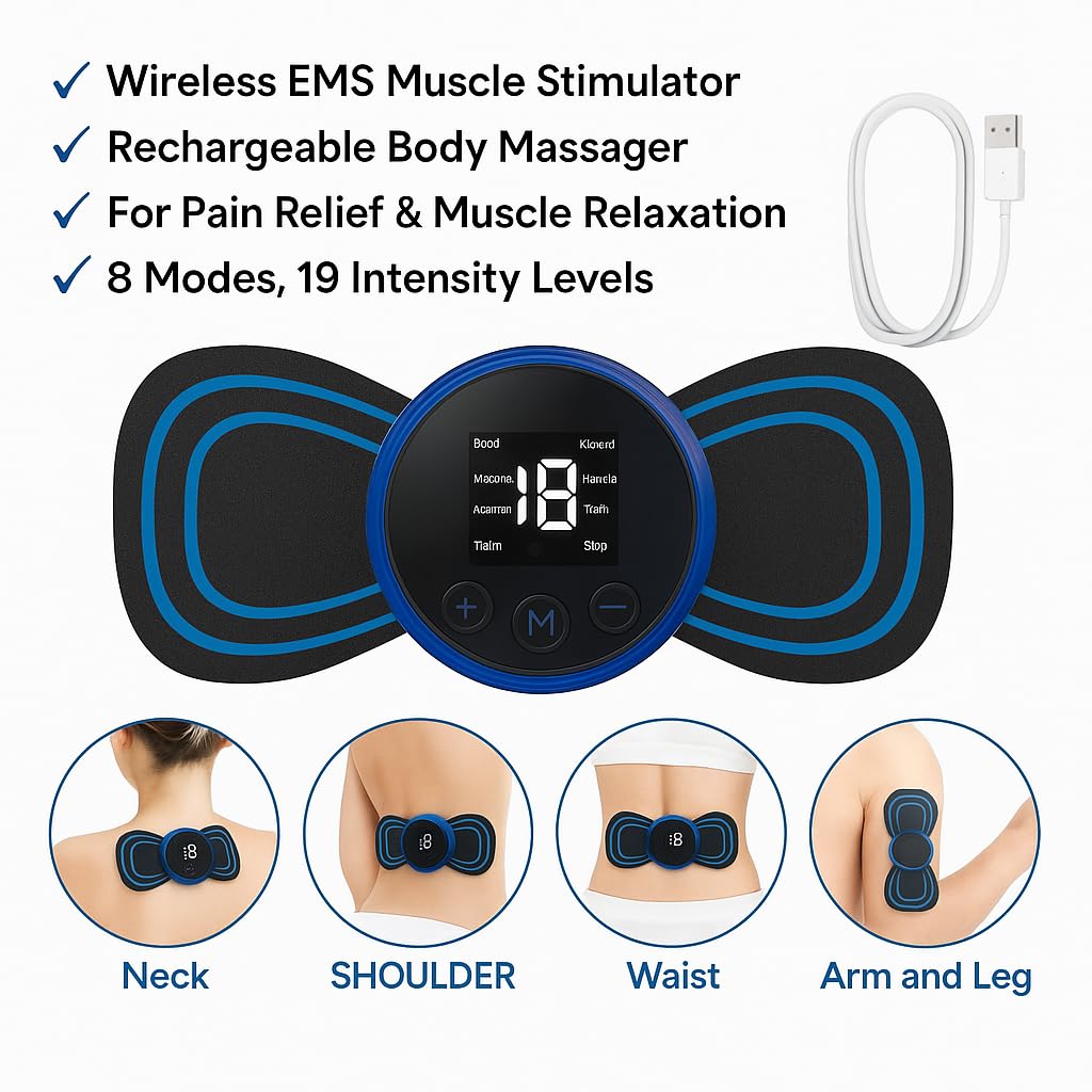 Digital mini body massage -LCD with LCD display -Virless, Multifunctional, Strength Level EMS Mini Butterfly Massage for Body Pen Relief, Shoulder, Legs, Neck and Black and Blue Digital mini body massage -LCD with LCD display -Virless, Multifunctional, Strength Level EMS Mini Butterfly Massage for Body Pen Relief, Shoulder, Legs, Neck and Black and Blue