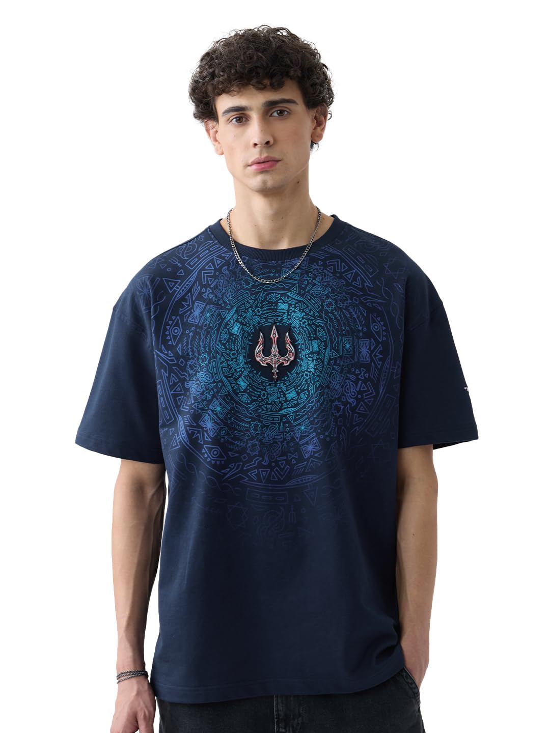 the souled store Trident Men and Boys Short Sleeves Roud Neck Blue Graphic Printed Cotton Oversized T-Shirts-picture-12