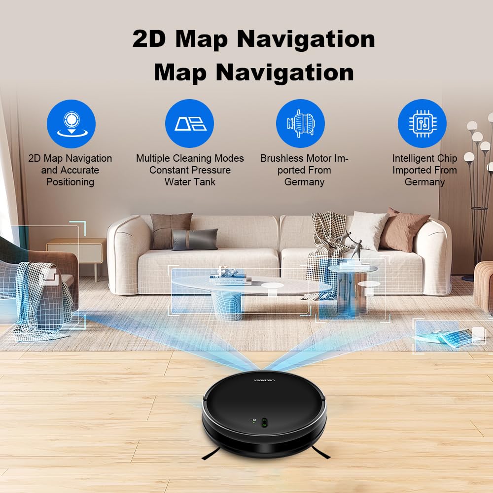 LIECTROUX L200 robot odkurzający, inteligentne mapowanie, aplikacja WiFi i sterowanie głosem, odkurzanie 4000 Pa, silnik bezszczotkowy, współpracuje z Alexa i Google Assistant, idealny do sierści