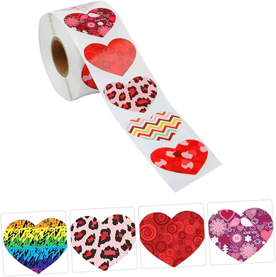 WOONEKY 500Pcs Heart Shape Valentine's Day Labels Stickers Roll, Self-Adhesive Sealing Decorative Stickers for Wedding, DIY Crafts, Cards, and Envelopes
