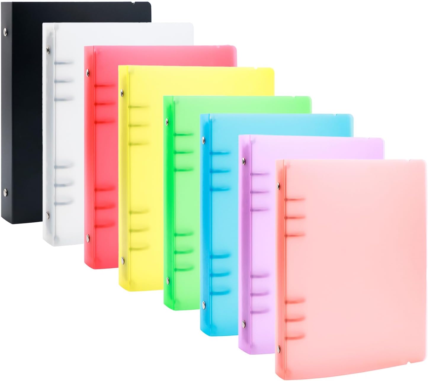 BAOFALI 8Pcs /Set A5 6 Ring Binder Cover Clean Transparent Soft PVC for Refillable Notebook Shell withMatte surfaceforStamp & Die Storage (8 Colors)